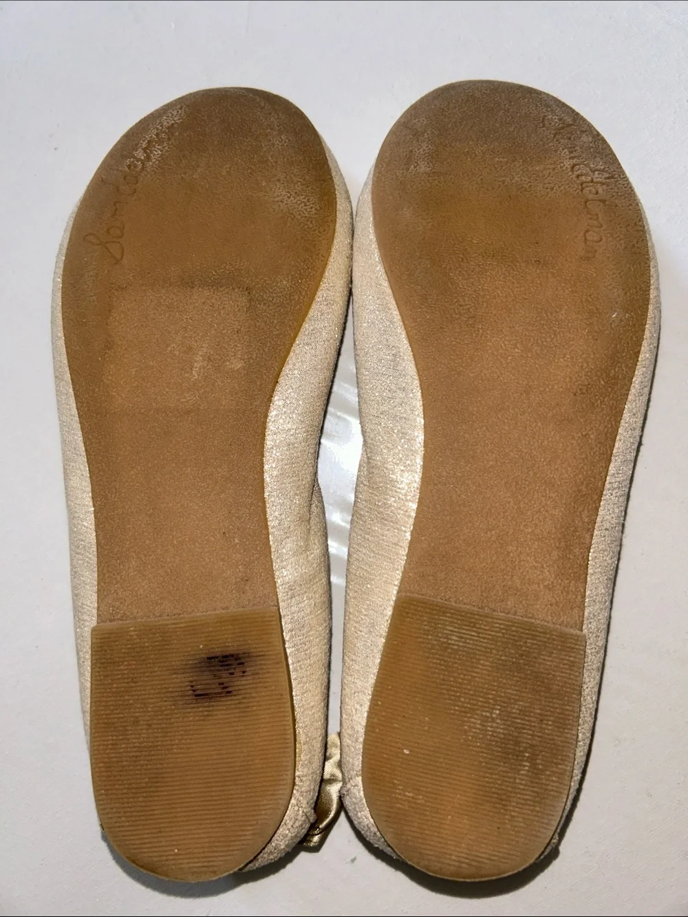 Sam Edelman Felisha Champagne Glitter Ballet Flats with Bow Accent